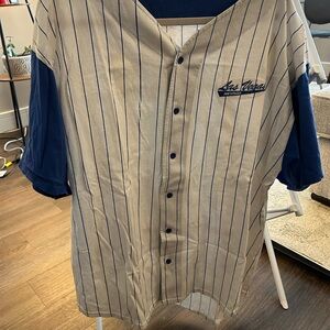 Navy and Beige Striped Men's Shirt